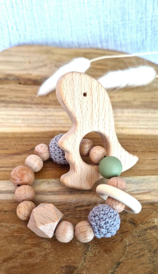 Greifling - aus Holz & Silikon - Babyspielzeug zur Geburt und Taufe - Geschenk für Neugeborene - Motorikspielzeug Baby