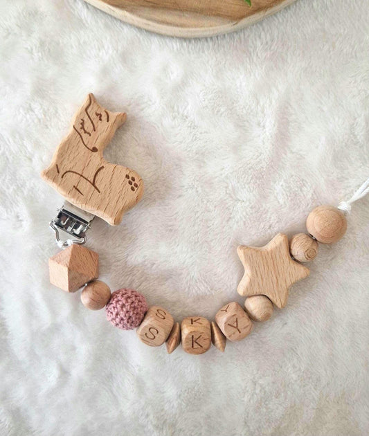 Schnullerkette Stern mit Namen | personalisierbar | handgemachtes Babygeschenk | personalisierte Schnullerkette | Holzdesign mit Stern