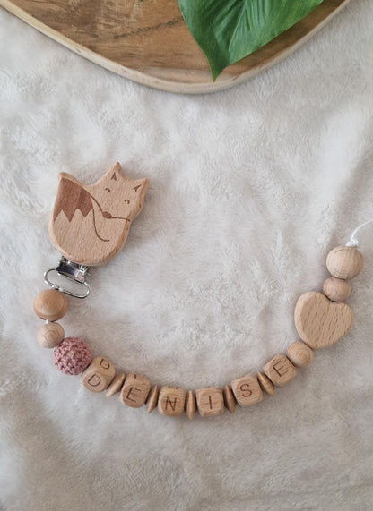 Schnullerkette Herz mit Namen | personalisierbar | Handgemachtes Babygeschenk | Personalisiertes Geschenk | Holzdesign mit Herz