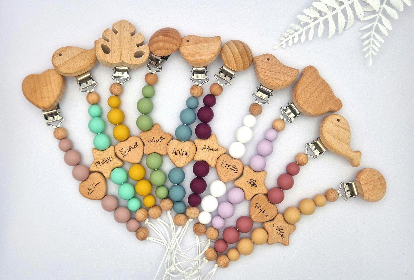 Personalisierte Pastell Schnullerkette mit Namen | Handgefertigt | Babygeschenk zur Geburt, Taufe oder Babyparty | Gravierter Schnullerhalter | BPA-frei