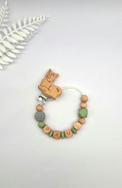 Personalisierte Schnullerkette mit Namen – liebevoll und sicher handgefertigtes Babygeschenk | Grün | Junge/Mädchen | BPA-frei | Holz & Silikon