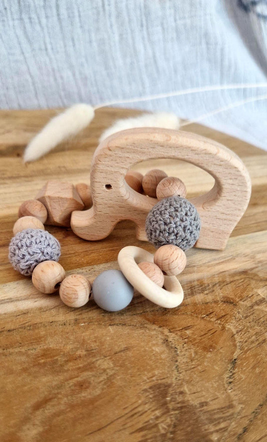 Handgefertigter Greifling - aus Holz & Silikon - Babyspielzeug zur Geburt und Taufe - Geschenk für Neugeborene - Motorikspielzeug Baby