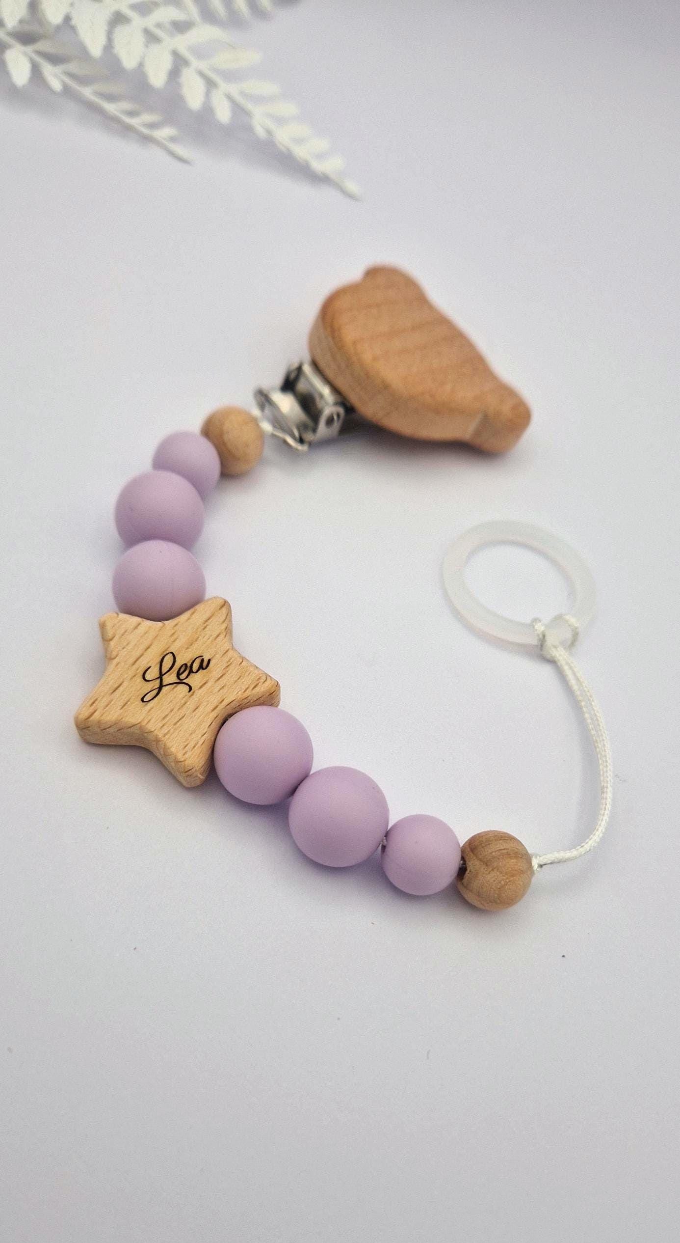 Personalisierte Pastell Schnullerkette mit Namen | Handgefertigt | Babygeschenk zur Geburt, Taufe oder Babyparty | Gravierter Schnullerhalter | BPA-frei