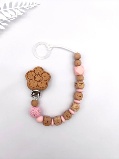 Baby Geschenkset Personalisiert Rosa - Schnullerkette mit Namen & Greifling - Geburtsgeschenk, Taufgeschenk, Babygeschenk Mädchen Junge