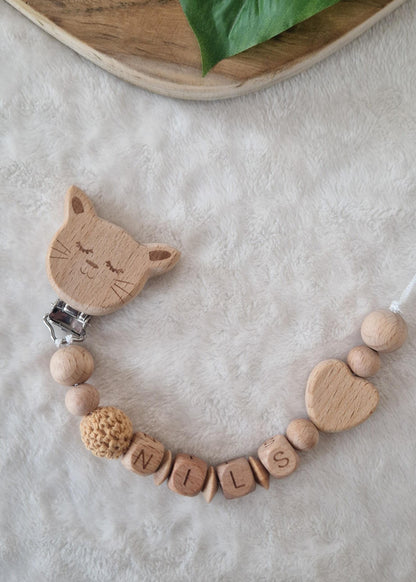 Schnullerkette Herz mit Namen | personalisierbar | Handgemachtes Babygeschenk | Personalisiertes Geschenk | Holzdesign mit Herz