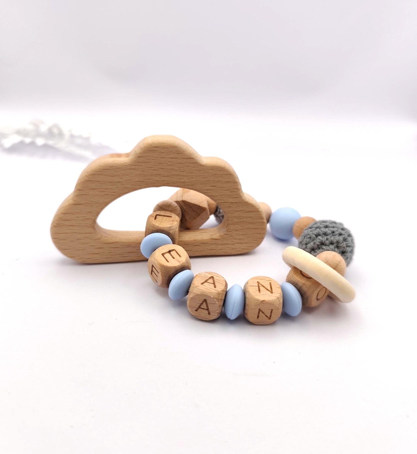 Personalisierter Greifling mit Namen - aus Holz & Silikon - liebevoll handgefertigter Greifling - Geschenk zur Geburt, Taufe - Holzbuchstaben