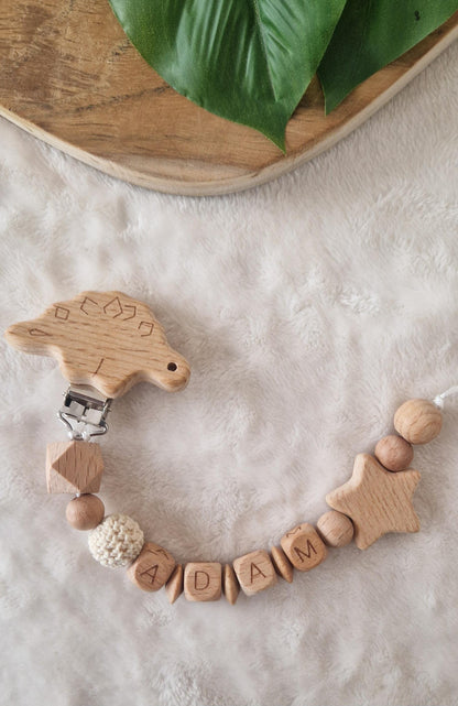 Schnullerkette Stern mit Namen | personalisierbar | handgemachtes Babygeschenk | personalisierte Schnullerkette | Holzdesign mit Stern