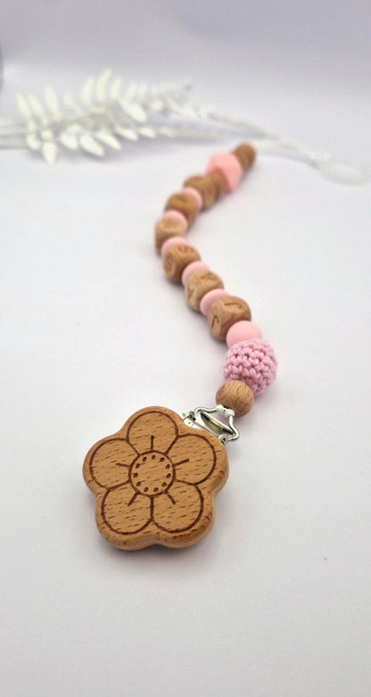 Personalisierte Schnullerkette mit Namen – liebevoll handgefertigtes Babygeschenk aus Österreich | Rosa | Mädchen | BPA-frei | Holz & Silikon