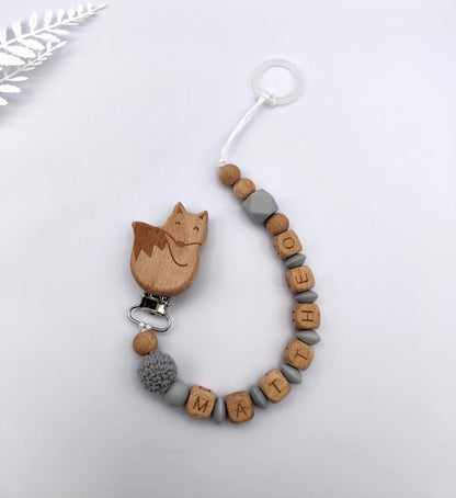 Baby Geschenkset Personalisiert Grau – Schnullerkette mit Namen & Greifling – Geburtsgeschenk, Taufgeschenk, Babygeschenk Mädchen Junge