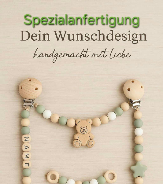 Sonderanfertigungen mit Wunschdesign | Personalisiertes Babyset | Schnullerkette mit Namen | Maxi-Cosi Anhänger | Kinderwagenkette