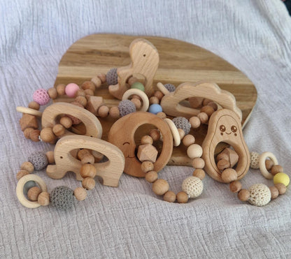 Handgefertigter Greifling - aus Holz & Silikon - Babyspielzeug zur Geburt und Taufe - Geschenk für Neugeborene - Motorikspielzeug Baby