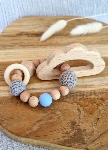 Handgefertigter Greifling - aus Holz & Silikon - Babyspielzeug zur Geburt und Taufe - Geschenk für Neugeborene - Motorikspielzeug Baby