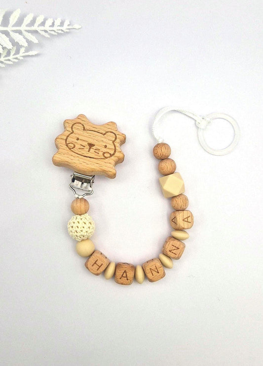 Personalisierte Schnullerkette mit Namen – liebevoll handgefertigtes Babygeschenk | Beige | Junge/Mädchen | BPA-frei | Holz & Silikon