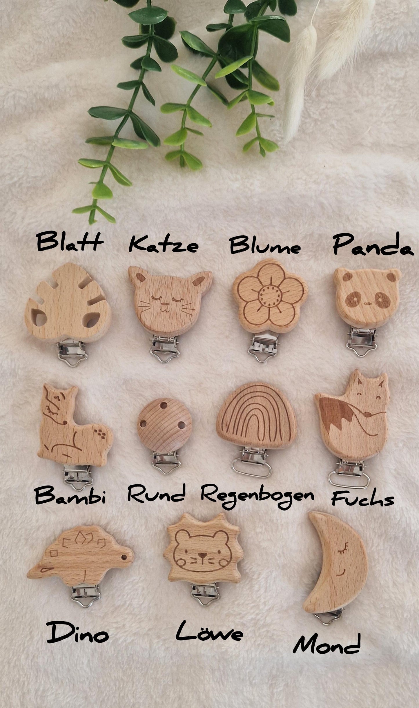 Personalisierte Schnullerkette weiß mit Blume und Namen – Handgefertigte Babygeschenke – Holzbuchstaben – Individuelles Geschenk zur Geburt