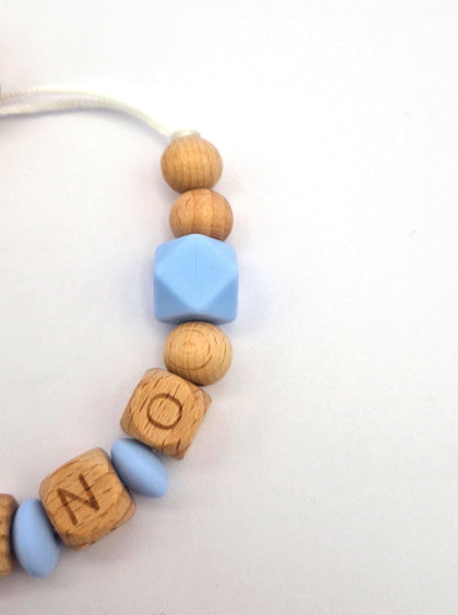 Personalisierte Schnullerkette mit Namen – liebevoll handgefertigtes Babygeschenk zur Geburt, Taufe | Blau | BPA-frei | Holz & Silikon