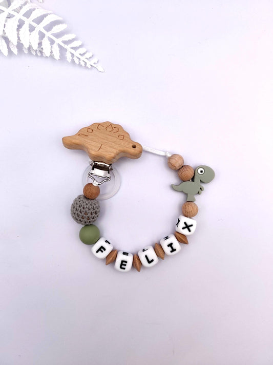 Schnullerkette mit Namen und Tiermotiv | 100% Handarbeit | Personalisiertes Geschenk für Babys | Babyartikel | Weiße Silikonbuchstaben