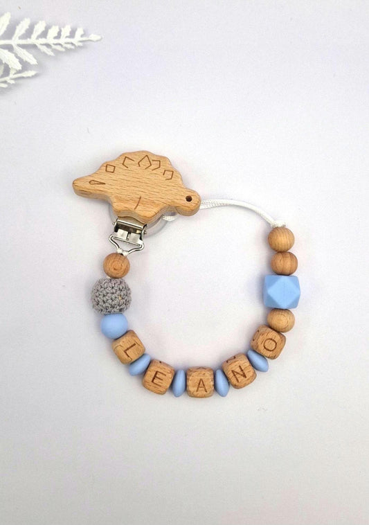 Personalisierte Schnullerkette mit Namen – liebevoll handgefertigtes Babygeschenk zur Geburt, Taufe | Blau | BPA-frei | Holz & Silikon