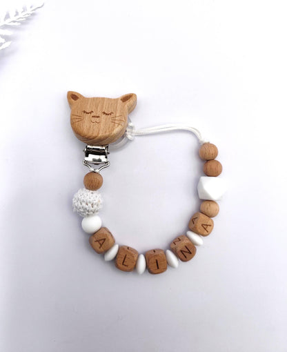 Baby Geschenkset Personalisiert Weiß – Schnullerkette mit Namen & Greifling – Geburtsgeschenk, Taufgeschenk, Babygeschenk Mädchen Junge