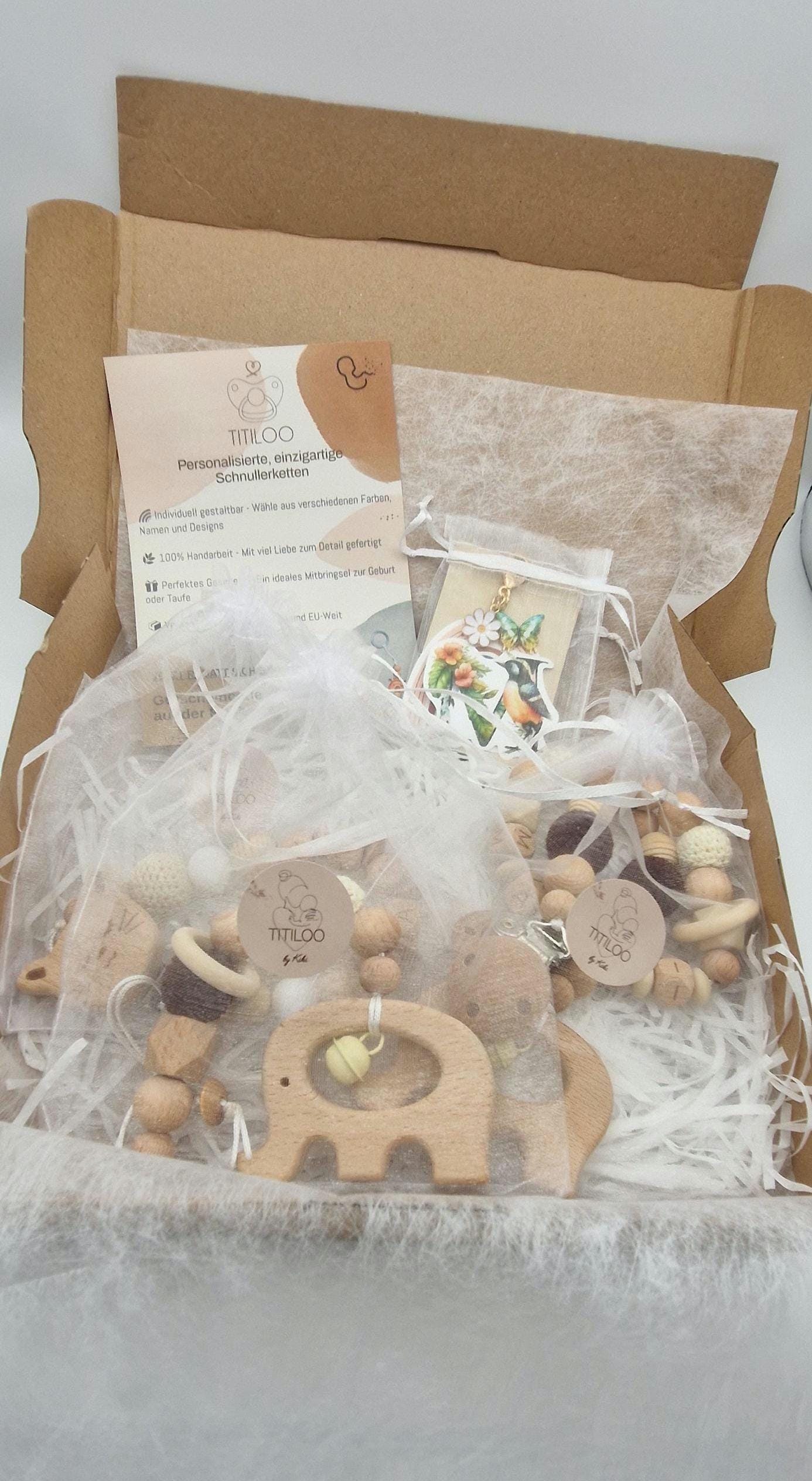 Personalisiertes Baby Geschenkset mit Gravur – Schnullerkette mit Namen & Greifling im Marmor-Design – Geschenk zur Geburt, Taufe, Babyparty