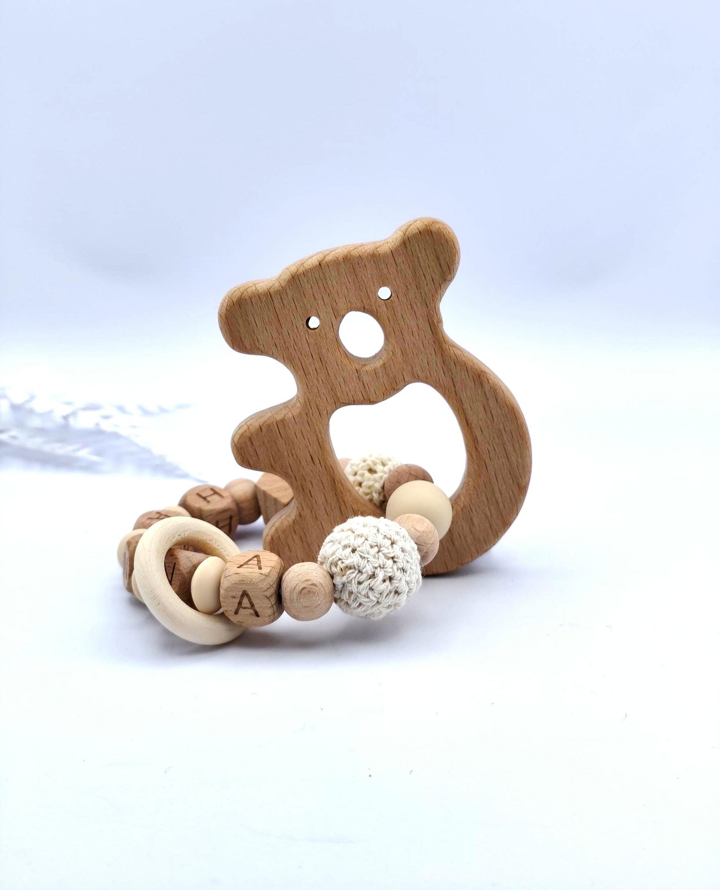 Personalisierter Greifling mit Namen - aus Holz & Silikon - liebevoll handgefertigter Greifling - Geschenk zur Geburt, Taufe - Holzbuchstaben
