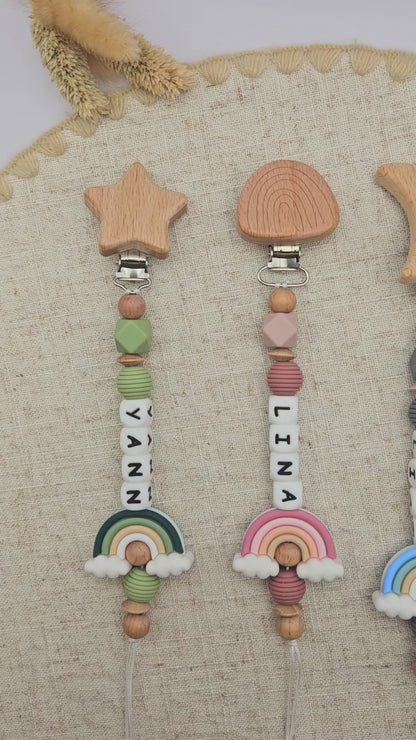 Schnullerkette mit Namen & Regenbogen | Personalisiert | Bpa Frei | Geschenk für Baby