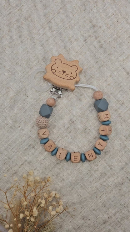 Schnullerkette mit Name Petrolblau | Personalisiert aus Holz & Silikon