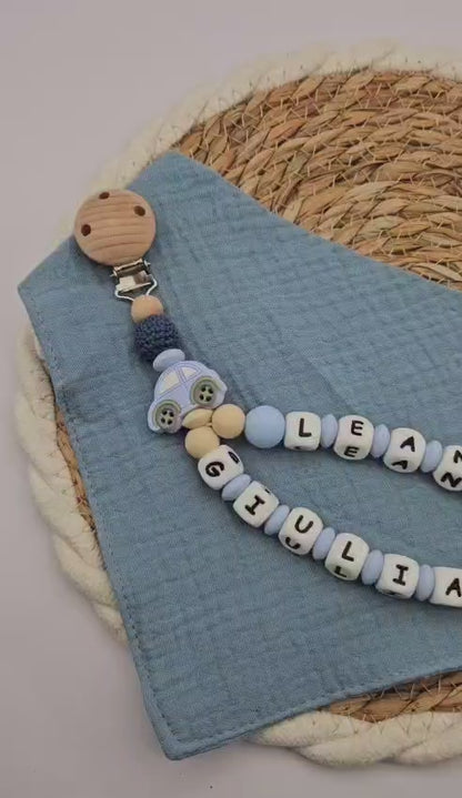 Schnullerkette mit Namen für Jungen – | Auto & Bär | BPA-frei | Handgemacht in Österreich