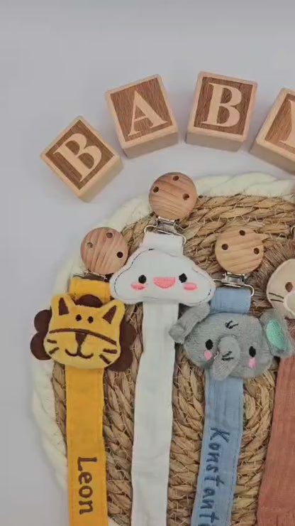Individuelle Schnullerkette für Babys – Tiermotive & Namensbestickung