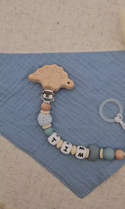 Schnullerkette mit Namen Blau – Geschenk zur Geburt & Taufe - BPA-frei & Sicher